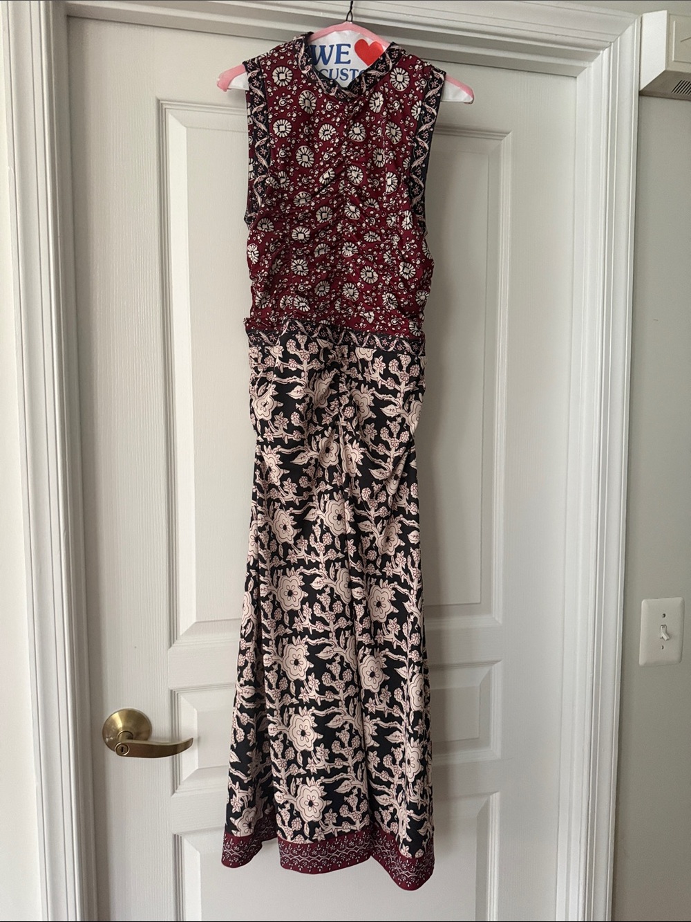 Sea New York Sleeveless Midi Dress in Burgundy, Black and Cream